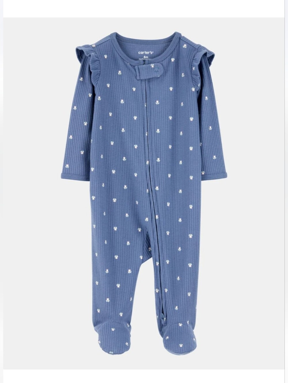 NWOT Carter's Blue Floral Ribbed Footie Pajamas, 3 Months